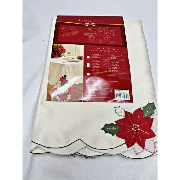 Bed Bath & Beyond "Christmas Spirit" Holiday Tablecloth 60 X 84 Oblong Ivory NEW - Picture 3 of 6